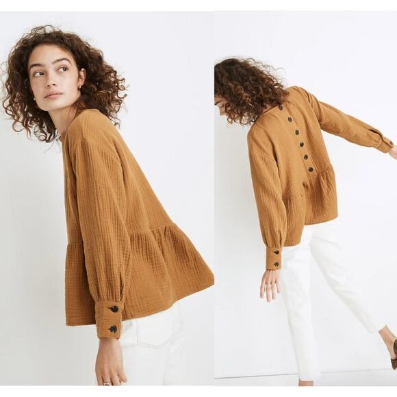Madewell Lightspun Button-Back Peplum Top - Picture 2 of 9